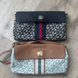 Tommy Hilfiger Black/Navy & Tan/Green Signature Stripe Shoulder Bags